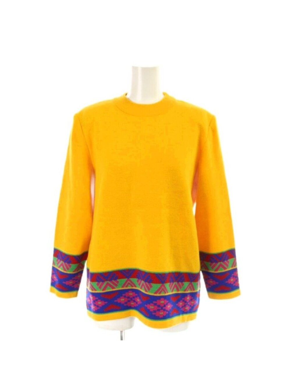 Saint Laurent Knit Sweater Wool Shoulder Pad M Yellow Geometric Pattern Long